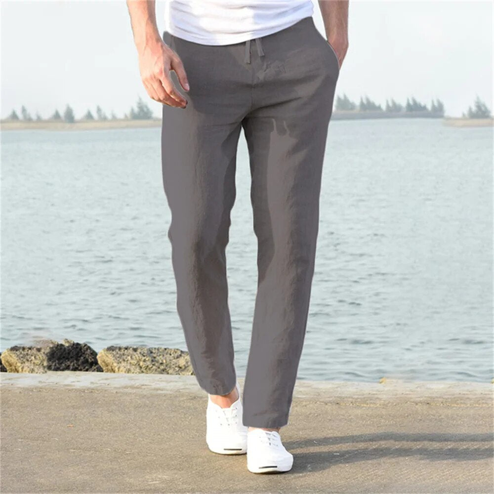 Leinenhose – Leichte Herrenhose mit geradem Bein für den Sommer-Grau-S-Chaps Herrenmode