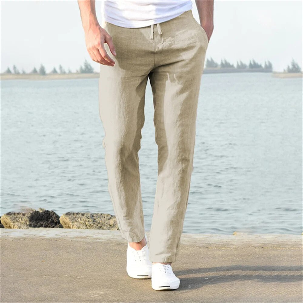 Leinenhose – Leichte Herrenhose mit geradem Bein für den Sommer-Helles Khaki-S-Chaps Herrenmode