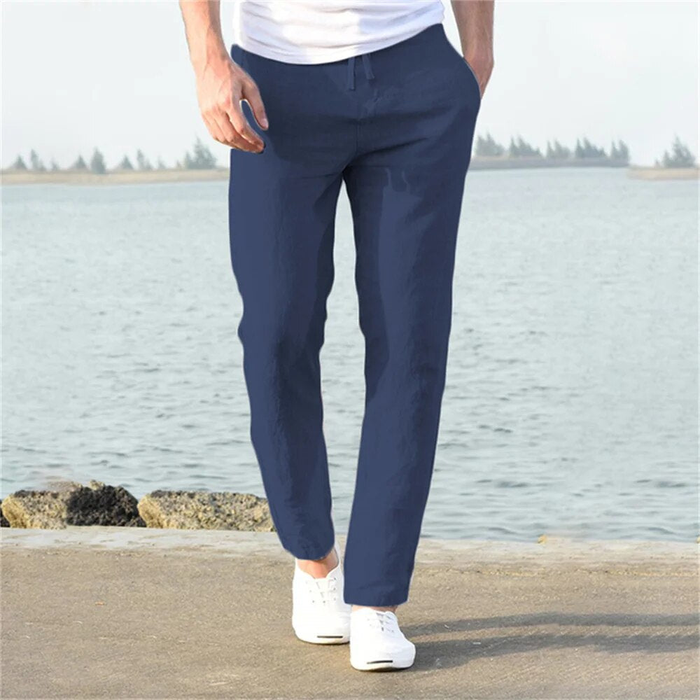 Leinenhose – Leichte Herrenhose mit geradem Bein für den Sommer-Marineblau-S-Chaps Herrenmode