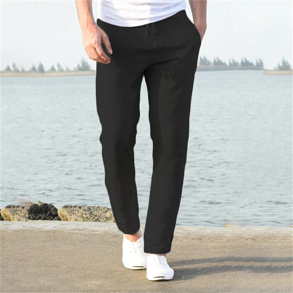 Leinenhose – Leichte Herrenhose mit geradem Bein für den Sommer-Schwarz-S-Chaps Herrenmode
