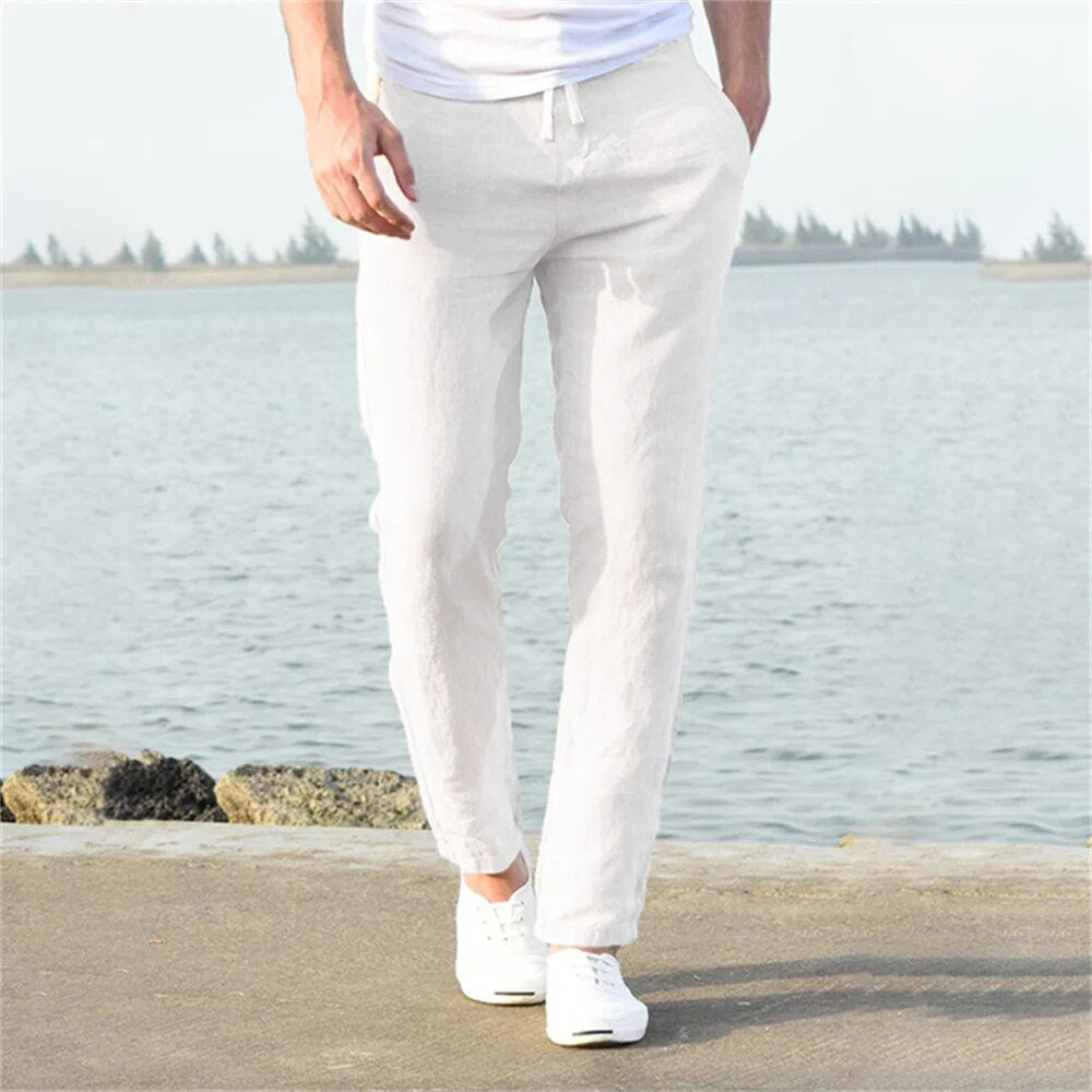 Leinenhose – Leichte Herrenhose mit geradem Bein für den Sommer-Weiß-S-Chaps Herrenmode