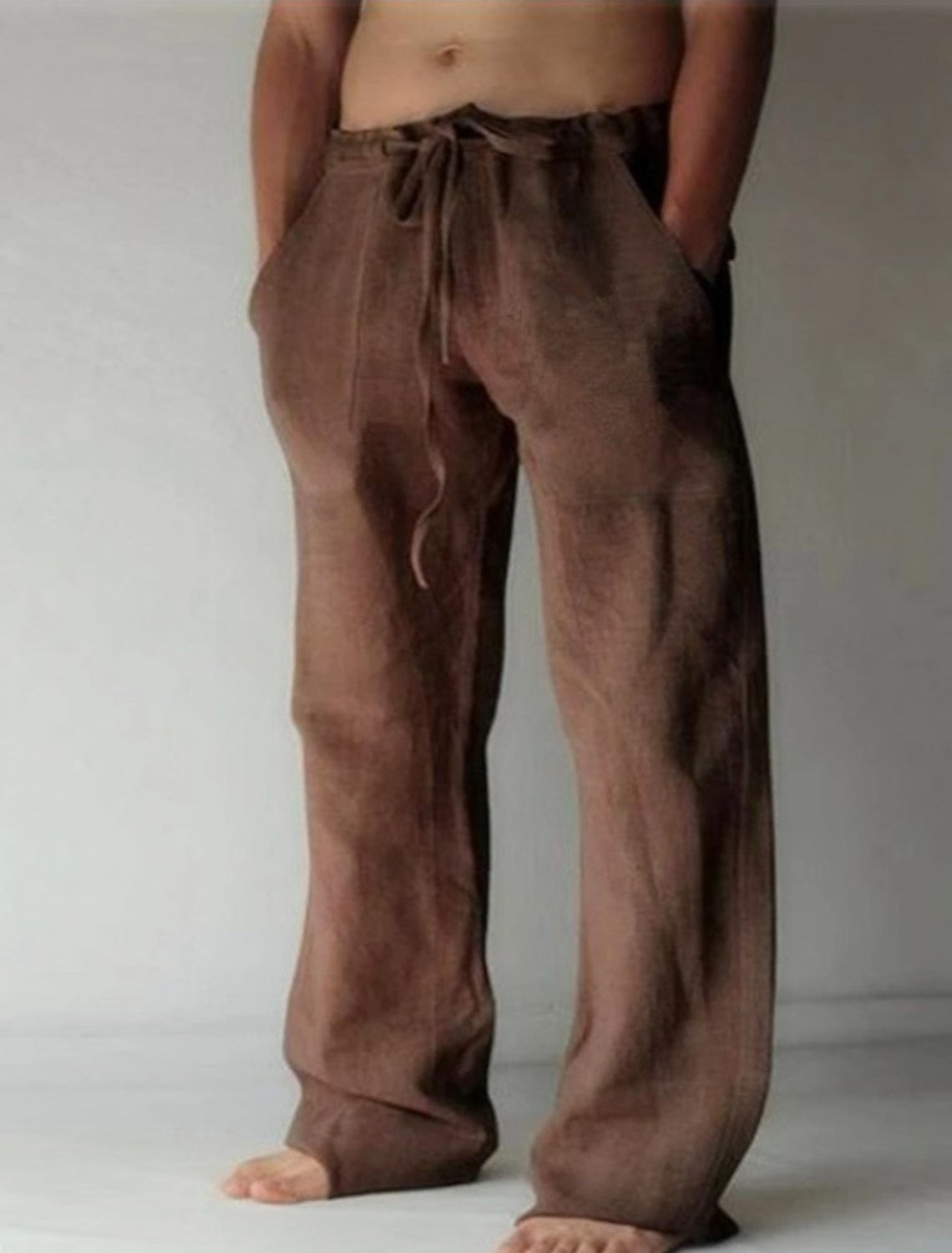 Leinenhose – Locker sitzend – Kordzug – Sommerhose – Herren-Leinenhose-Braun-S-Chaps Herrenmode