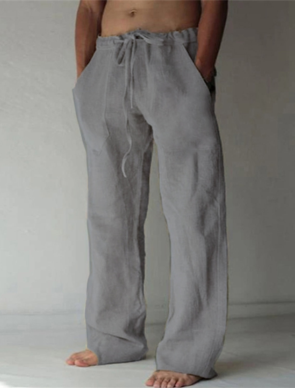 Leinenhose – Locker sitzend – Kordzug – Sommerhose – Herren-Leinenhose-Dunkelgrau-S-Chaps Herrenmode