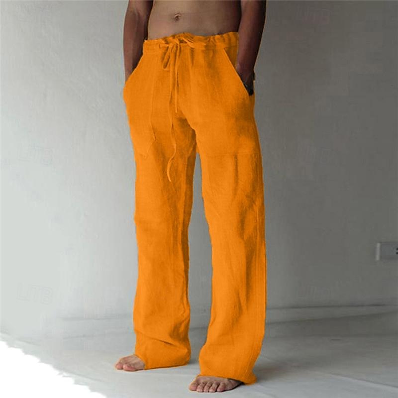 Leinenhose – Locker sitzend – Kordzug – Sommerhose – Herren-Leinenhose-Gelb-S-Chaps Herrenmode