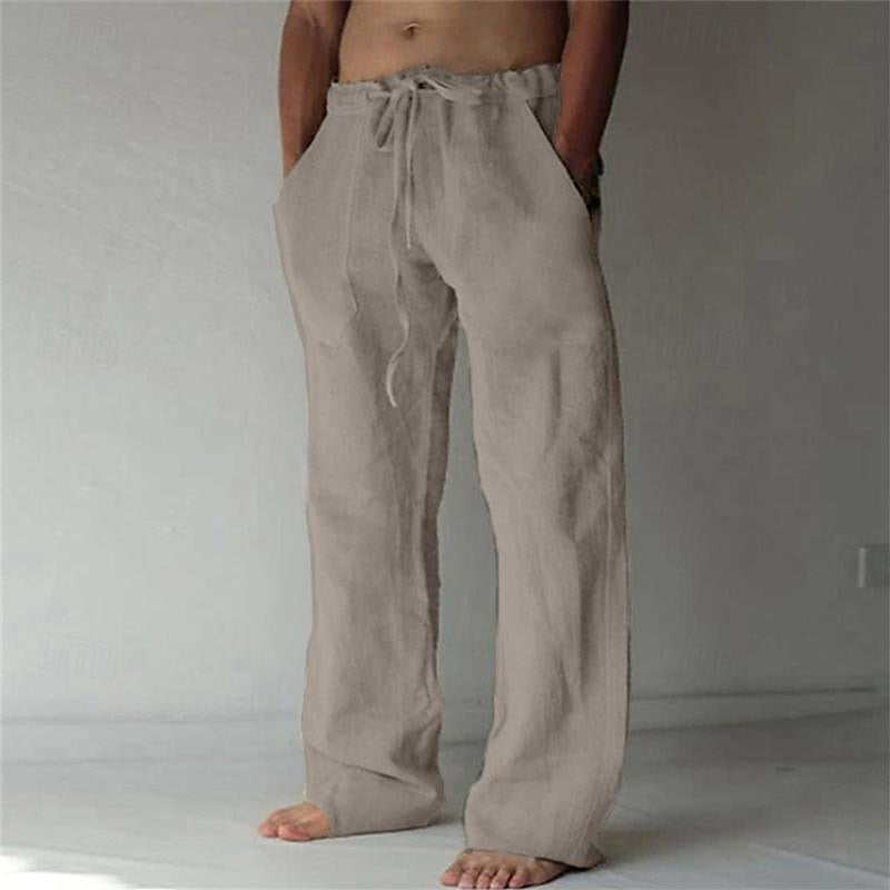 Leinenhose – Locker sitzend – Kordzug – Sommerhose – Herren-Leinenhose-Grau-S-Chaps Herrenmode