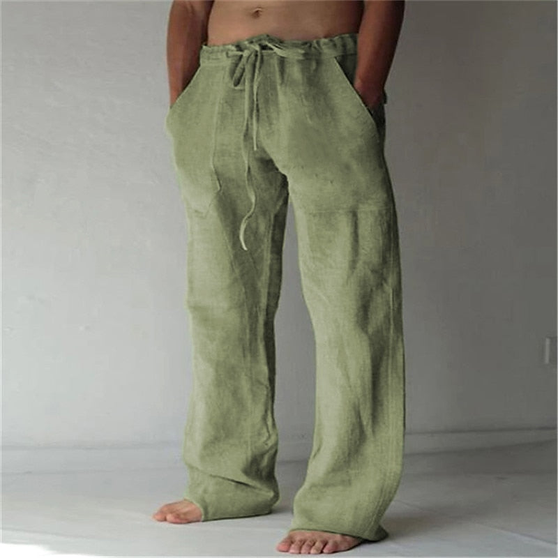 Leinenhose – Locker sitzend – Kordzug – Sommerhose – Herren-Leinenhose-Grün-S-Chaps Herrenmode