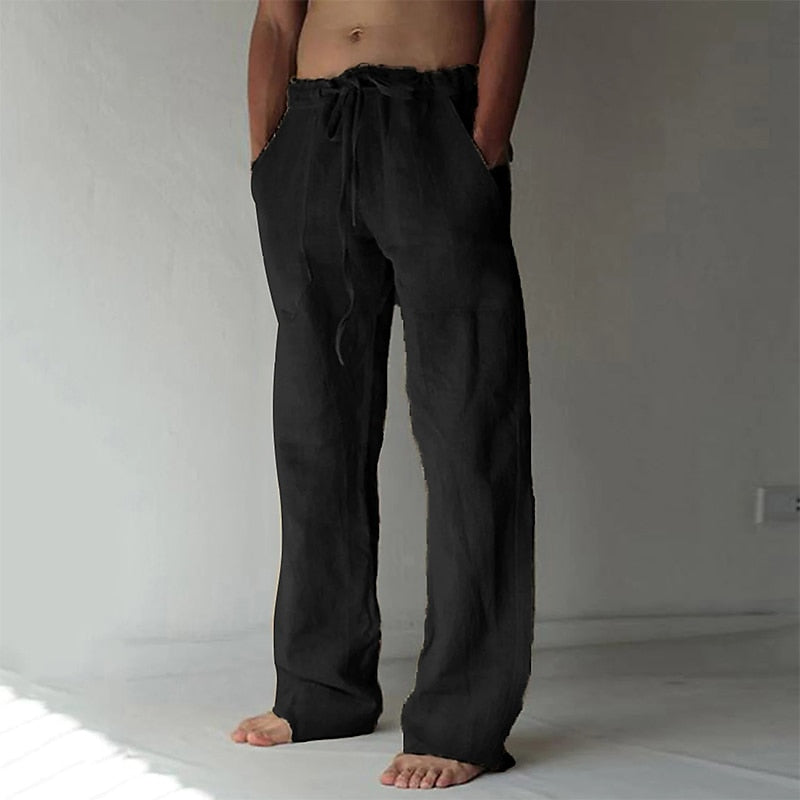 Leinenhose – Locker sitzend – Kordzug – Sommerhose – Herren-Leinenhose-Schwarz-S-Chaps Herrenmode