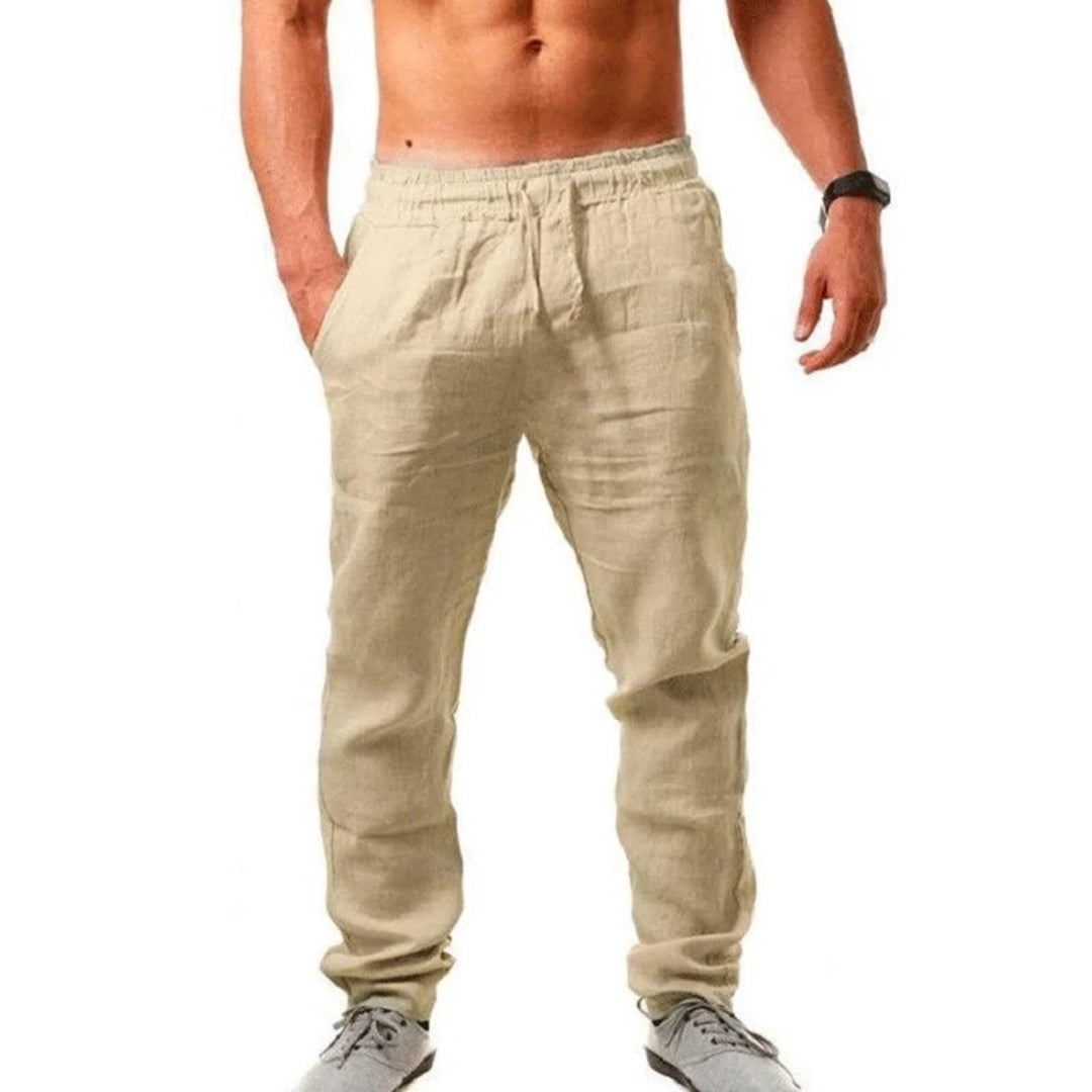 Leinenhose – Sommerhose für Männer mit elastischem Bund und lockerer Passform-Dunkles Khaki-S-Chaps Herrenmode