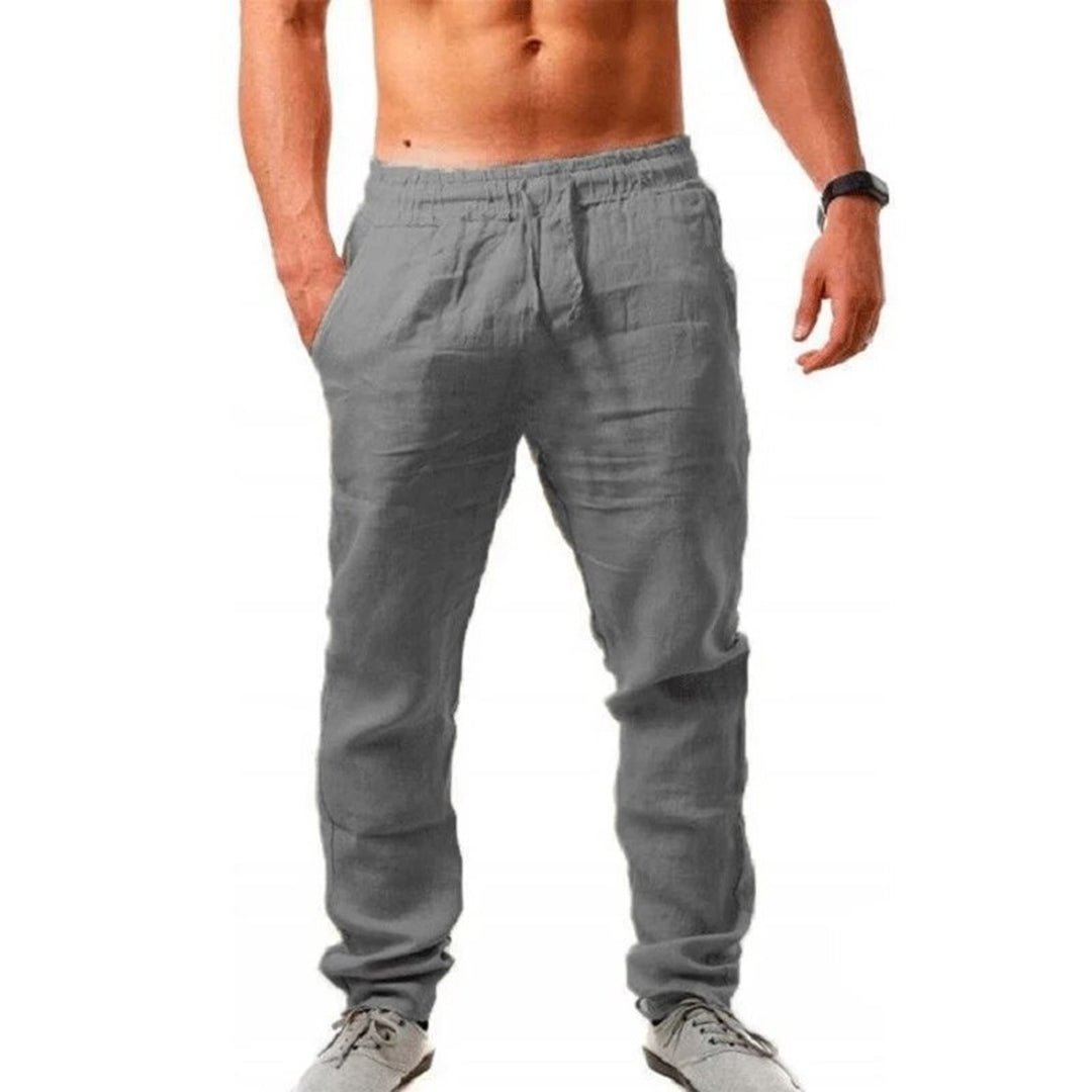 Leinenhose – Sommerhose für Männer mit elastischem Bund und lockerer Passform-Grau-S-Chaps Herrenmode