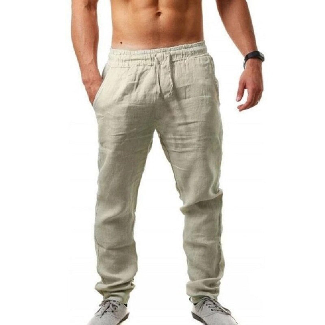 Leinenhose – Sommerhose für Männer mit elastischem Bund und lockerer Passform-Helles Khaki-S-Chaps Herrenmode