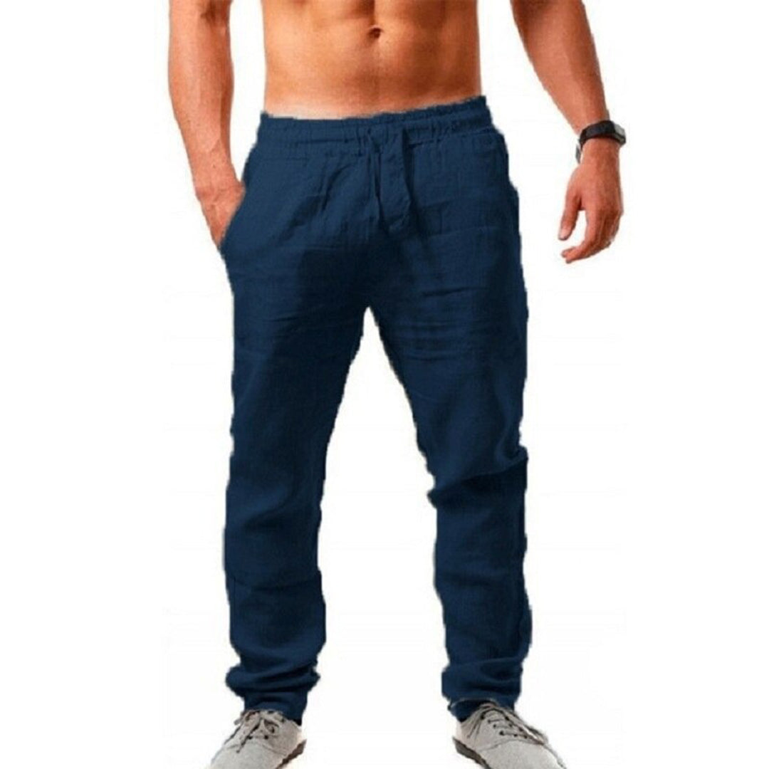 Leinenhose – Sommerhose für Männer mit elastischem Bund und lockerer Passform-Marineblau-S-Chaps Herrenmode