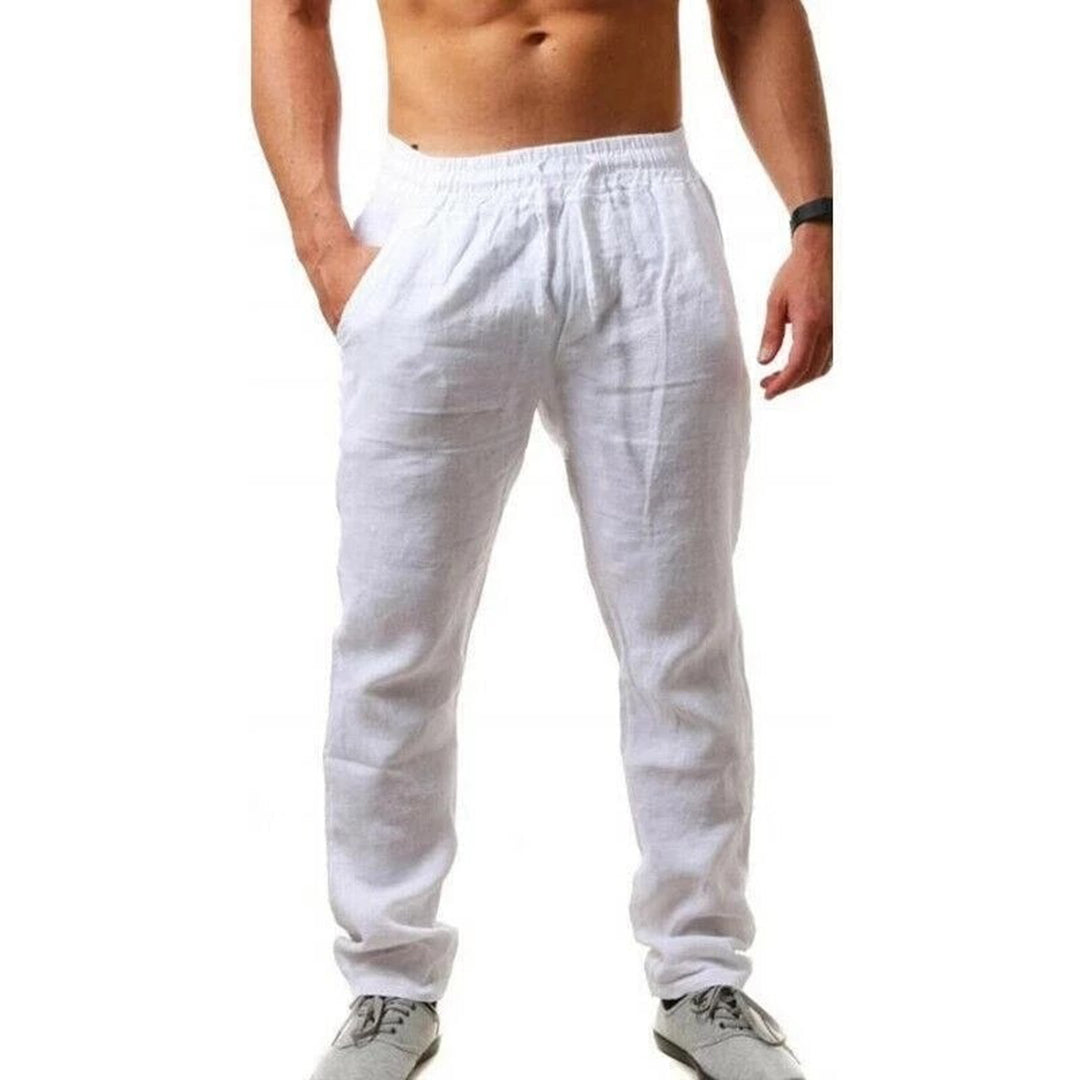 Leinenhose – Sommerhose für Männer mit elastischem Bund und lockerer Passform-Weiß-S-Chaps Herrenmode