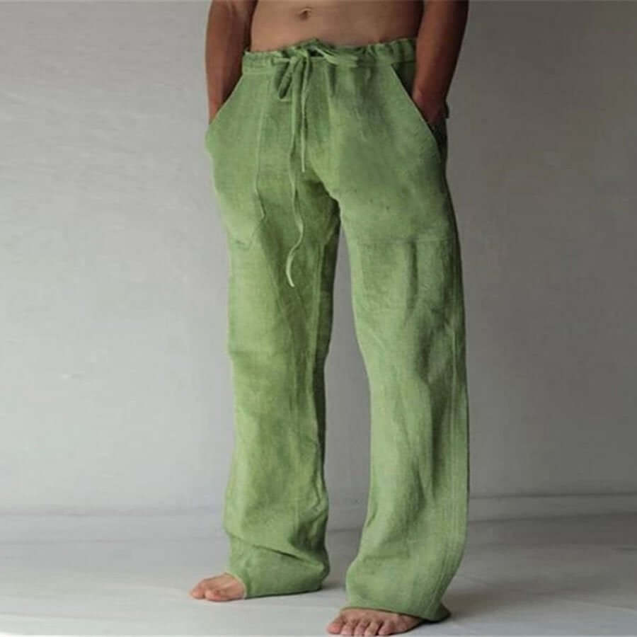 Leinenhose – lockere Passform – Kordelzug – Sommerhose – Herrenhose-Hellgrün-S-Chaps Herrenmode