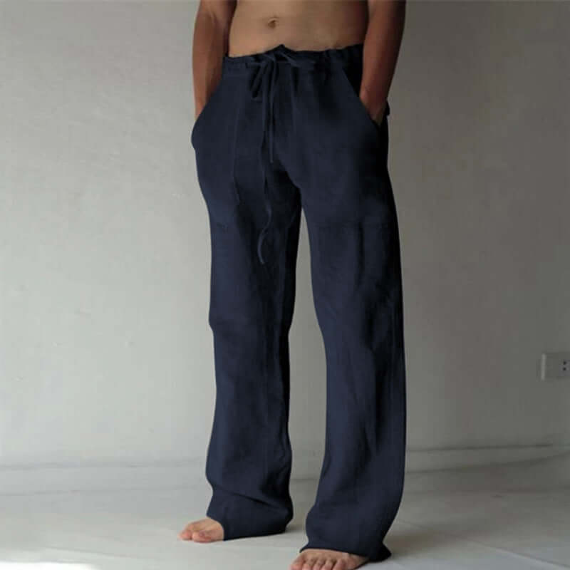 Leinenhose – lockere Passform – Kordelzug – Sommerhose – Herrenhose-Marineblau-S-Chaps Herrenmode
