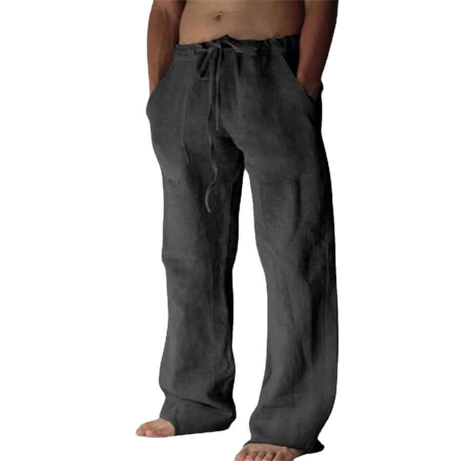 Leinenhose – lockere Passform – Kordelzug – Sommerhose – Herrenhose-Schwarz-4XL-Chaps Herrenmode