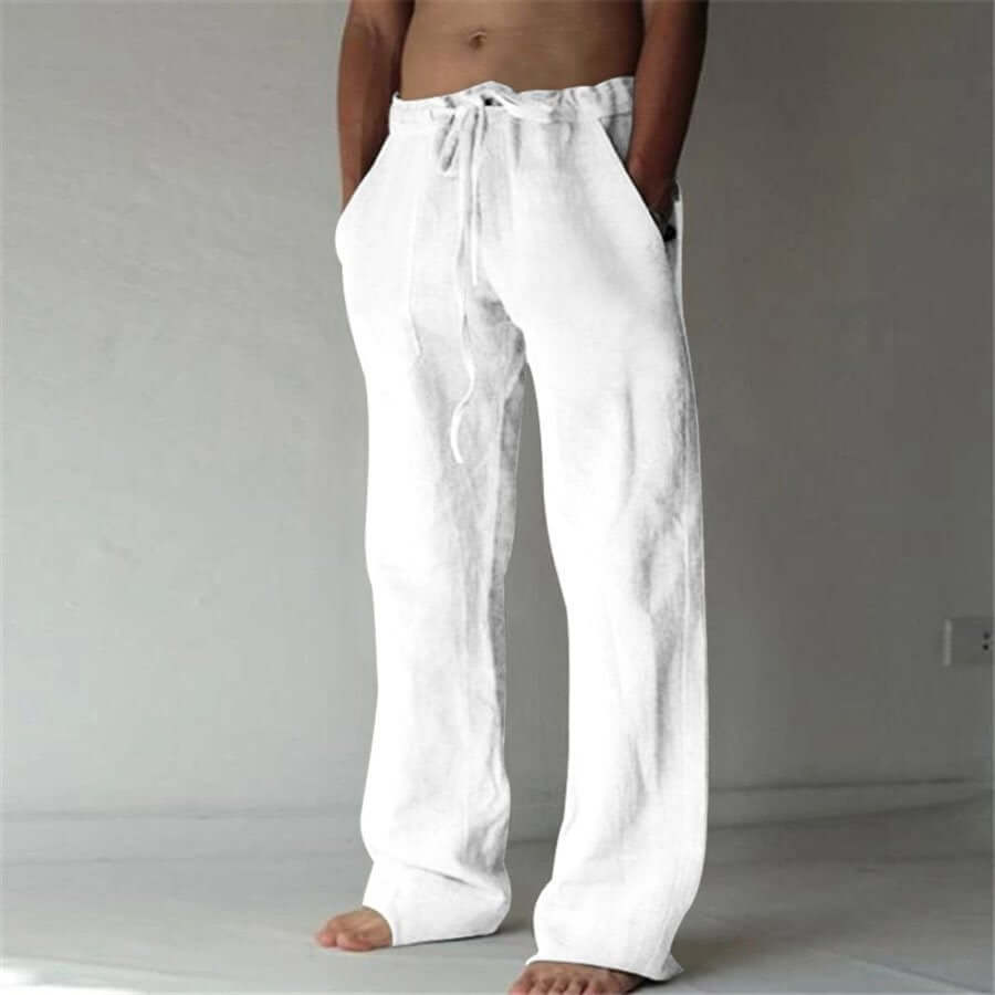 Leinenhose – lockere Passform – Kordelzug – Sommerhose – Herrenhose-Weiß-S-Chaps Herrenmode