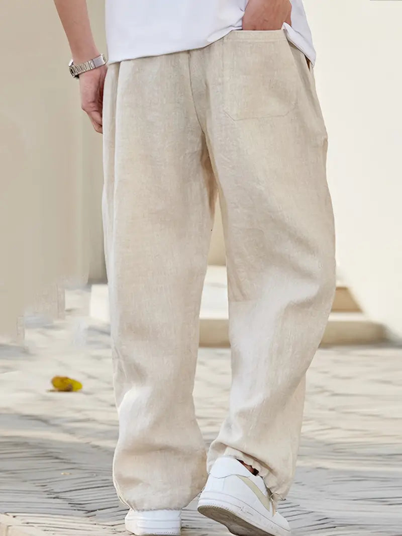 Leinenhose – lockere Passform – elastischer Bund – Sommerhose – weiße Herrenhose-Chaps Herrenmode