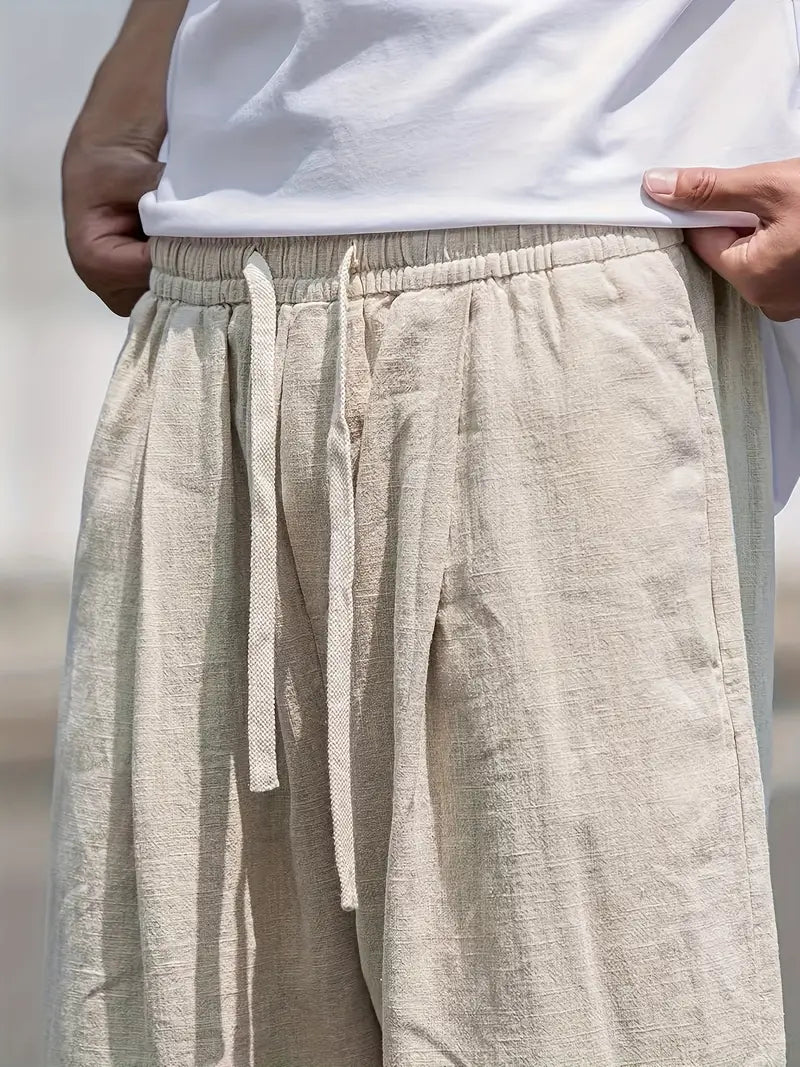 Leinenhose – lockere Passform – elastischer Bund – Sommerhose – weiße Herrenhose-Chaps Herrenmode