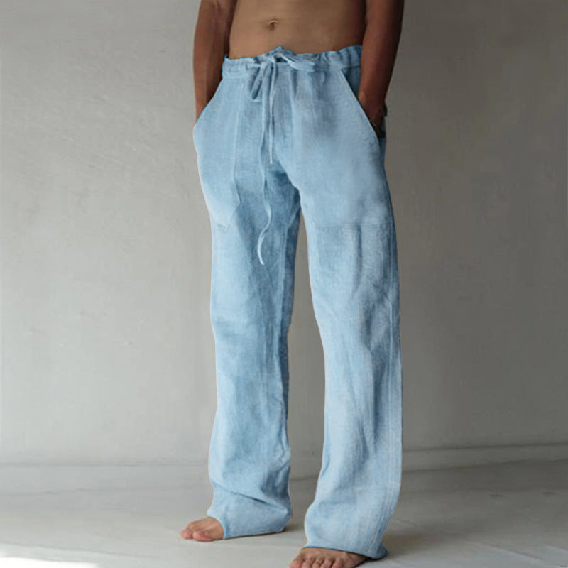 Leinenhosen | Loose Fit | Drawstring | Sommerhosen | Leinenhosen für Männer-Blau-S-Chaps Herrenmode