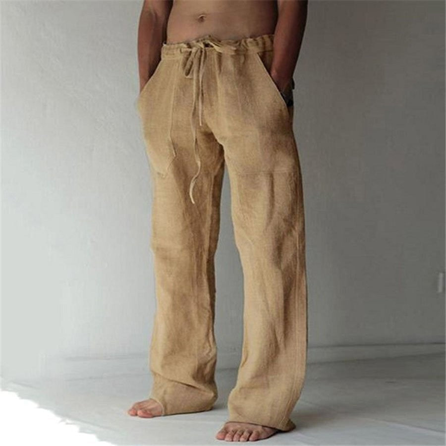 Leinenhosen | Loose Fit | Drawstring | Sommerhosen | Leinenhosen für Männer-Khaki-S-Chaps Herrenmode