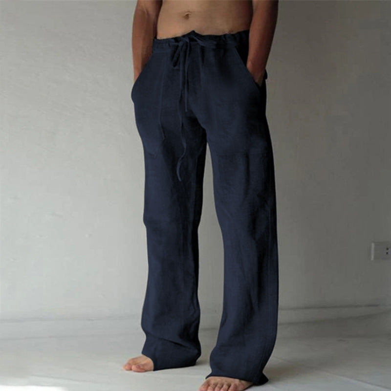 Leinenhosen | Loose Fit | Drawstring | Sommerhosen | Leinenhosen für Männer-Marineblau-S-Chaps Herrenmode