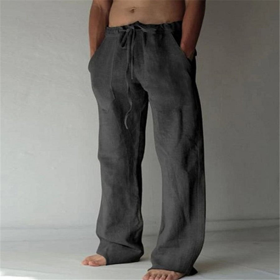 Leinenhosen | Loose Fit | Drawstring | Sommerhosen | Leinenhosen für Männer-Schwarz-S-Chaps Herrenmode