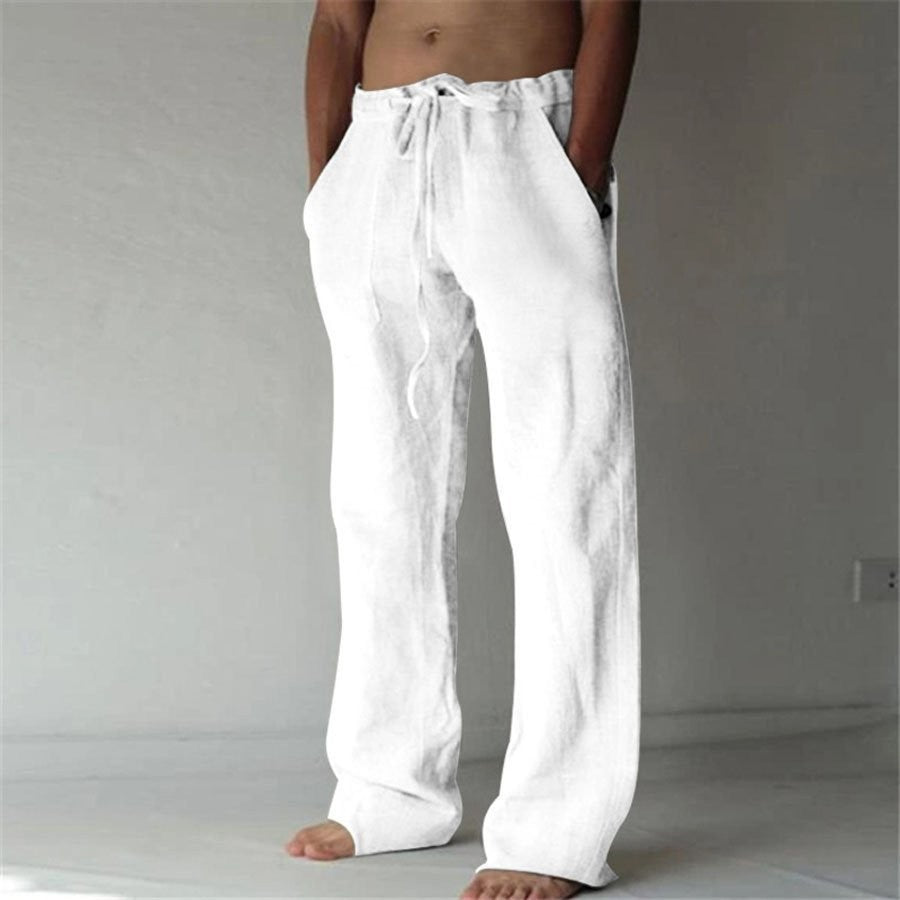 Leinenhosen | Loose Fit | Drawstring | Sommerhosen | Leinenhosen für Männer-Weiß-S-Chaps Herrenmode