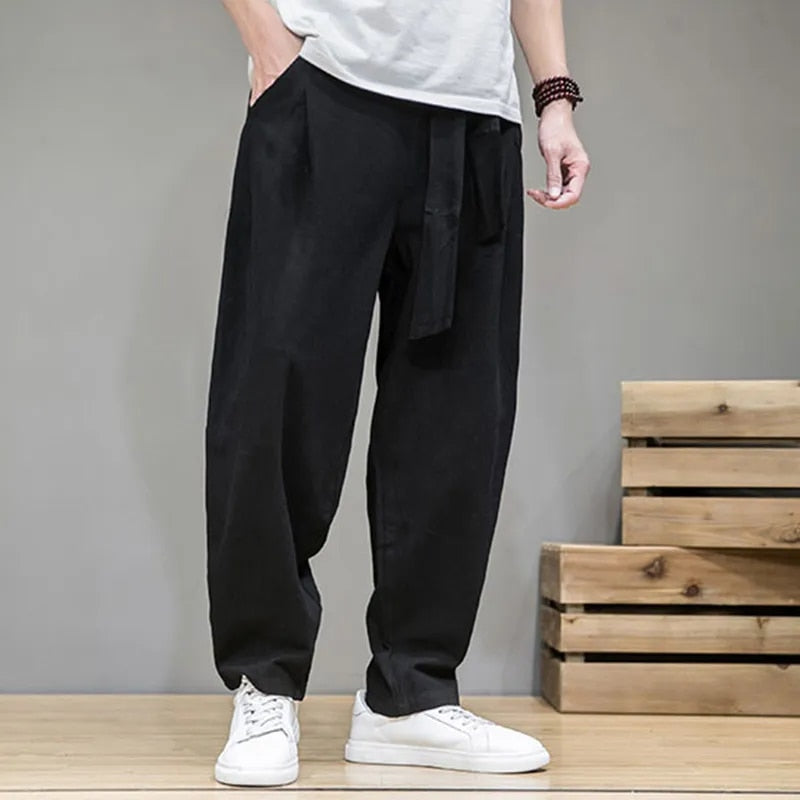 Leinenhosen | Loose Fit | Lightweight | Baggy Pants | Herrenhosen-Schwarz-S-Chaps Herrenmode