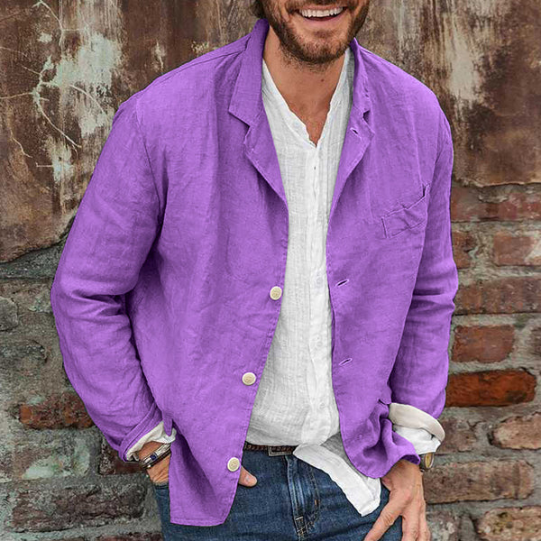 Leinenjacke | Langarm | Button-Up | Leinenblazer Herren | Herrenbekleidung-Lila-S-Chaps Herrenmode