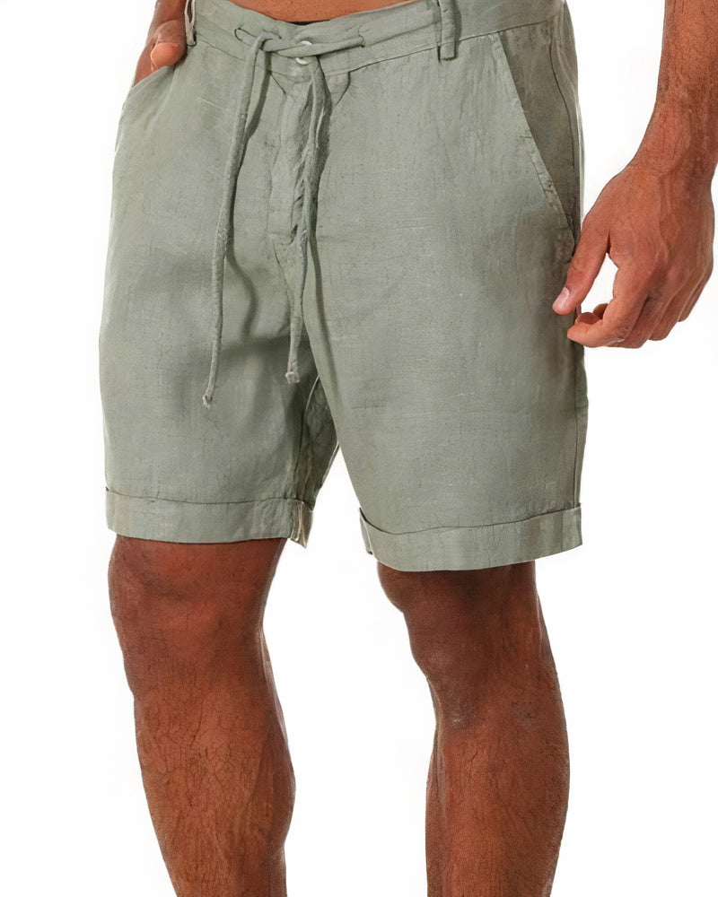 Leinenshorts - Loose Fit - Kordelzug - Shorts für Männer-Grün-S-Chaps Herrenmode