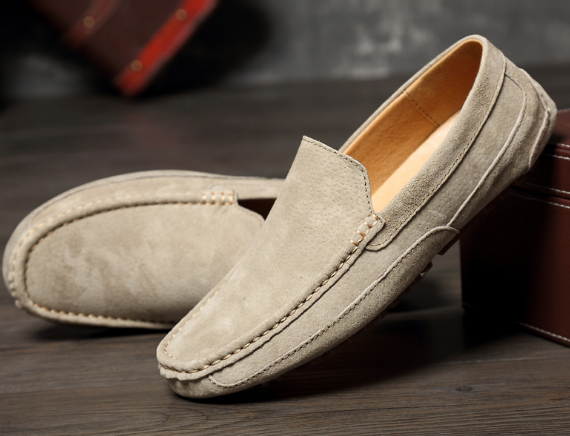Loafers - Rutschfest - Slipper - Wildleder Loafers - Herren Loafers-Hell Beige-36-Chaps Herrenmode