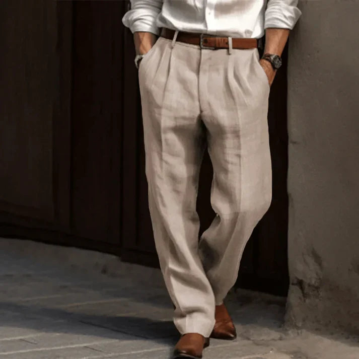 Lockere Hose | Weite Passform | Leicht | Leinenhose | Herrenhose-Beige-S-Chaps Herrenmode