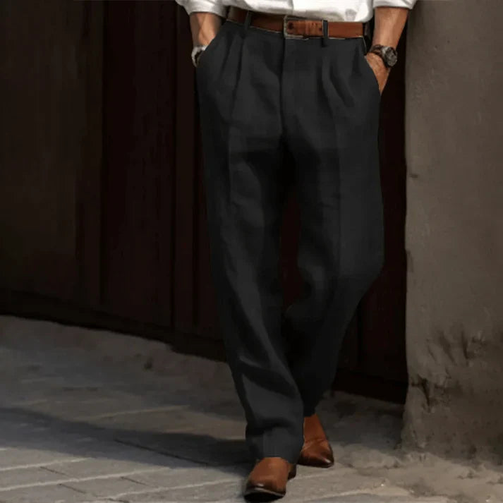 Lockere Hose | Weite Passform | Leicht | Leinenhose | Herrenhose-Schwarz-S-Chaps Herrenmode
