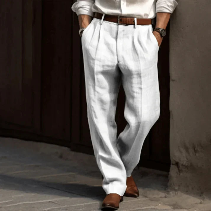 Lockere Hose | Weite Passform | Leicht | Leinenhose | Herrenhose-Weiß-S-Chaps Herrenmode