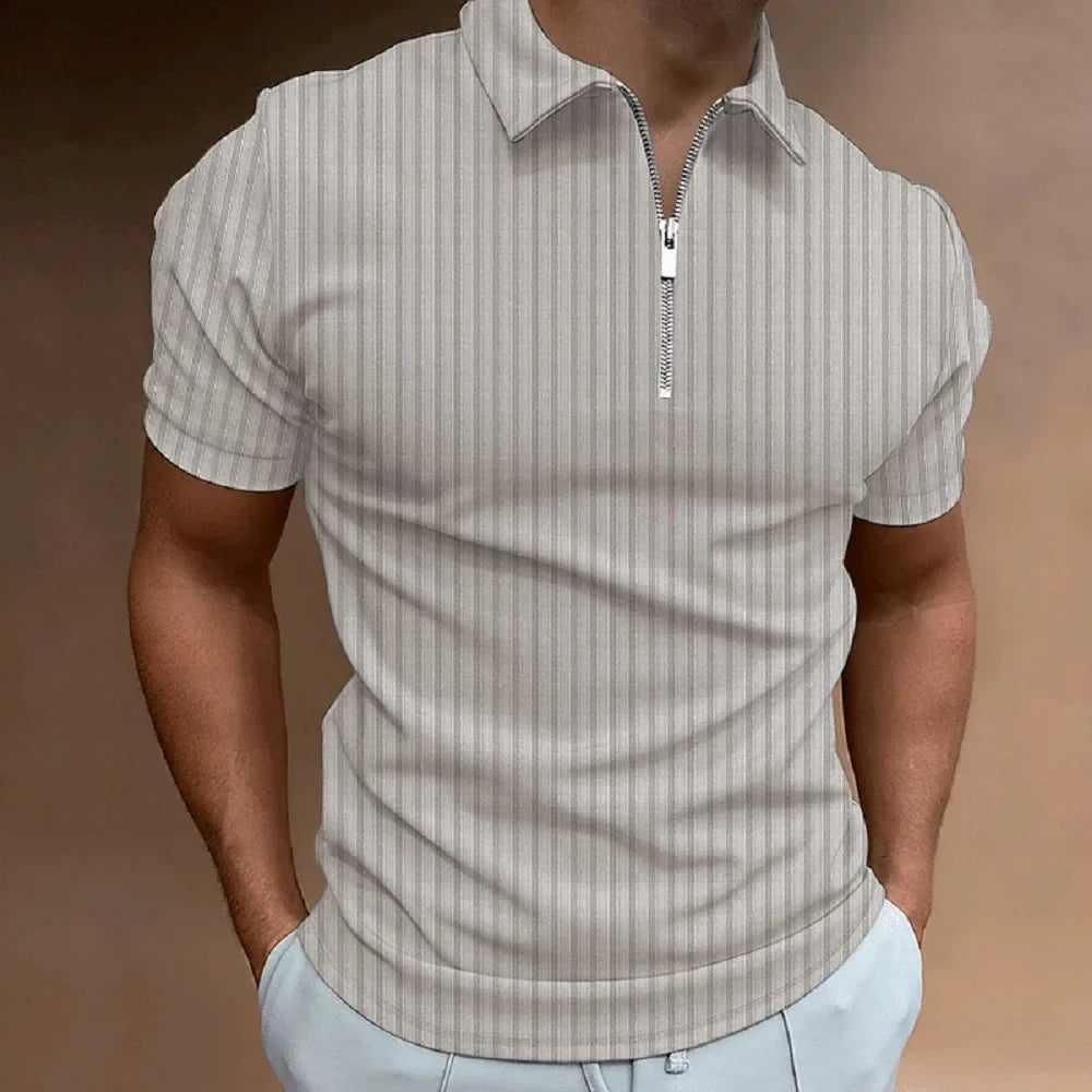 Luxuriöses Herren-Polo mit Reißverschluss für den Sommer Frühling-Beige-S-Chaps Herrenmode