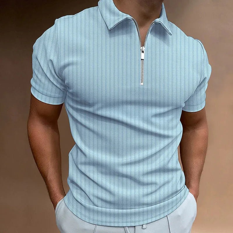 Luxuriöses Herren-Polo mit Reißverschluss für den Sommer Frühling-Himmelblau-S-Chaps Herrenmode