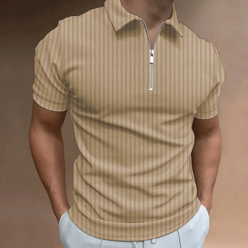 Luxuriöses Herren-Polo mit Reißverschluss für den Sommer Frühling-Khaki-S-Chaps Herrenmode