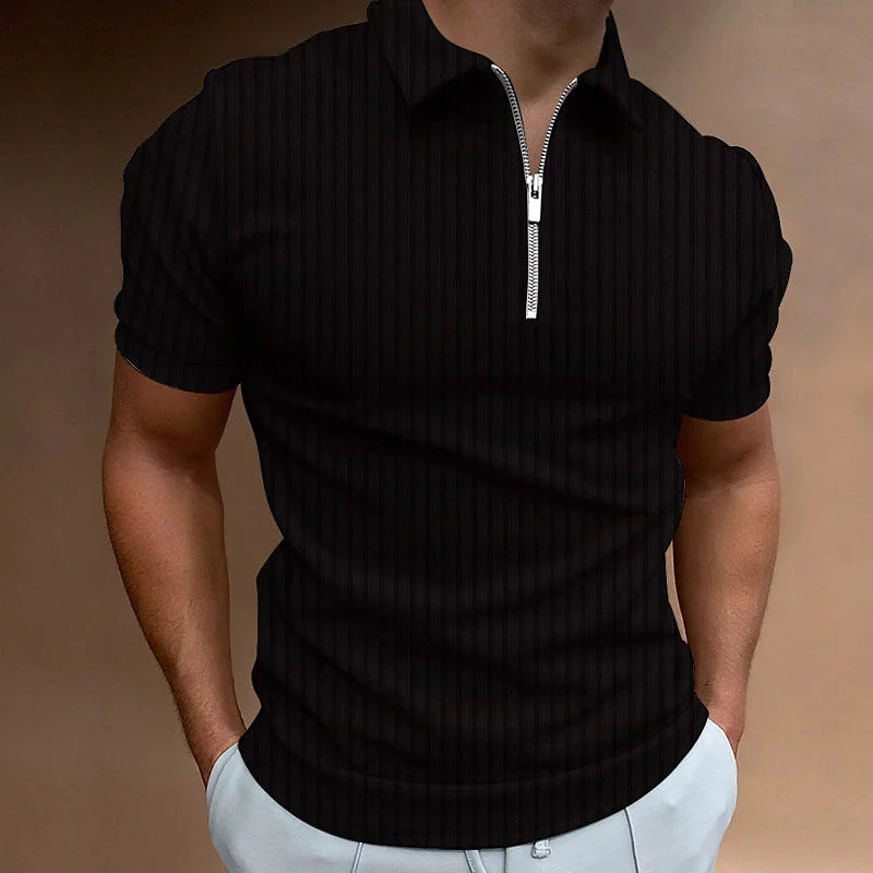 Luxuriöses Herren-Polo mit Reißverschluss für den Sommer Frühling-Schwarz-S-Chaps Herrenmode