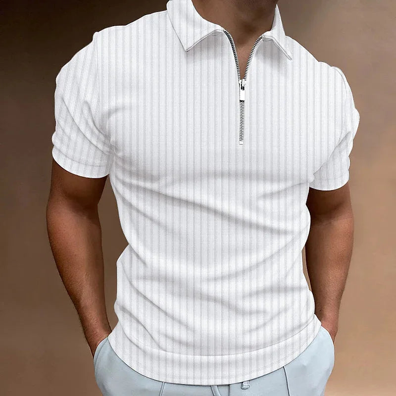 Luxuriöses Herren-Polo mit Reißverschluss für den Sommer Frühling-Weiß-S-Chaps Herrenmode
