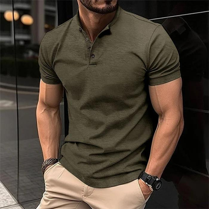 Luxus Musclefit - Polohemd mit Knöpfen für Männer-Armeegrün-S-Chaps Herrenmode
