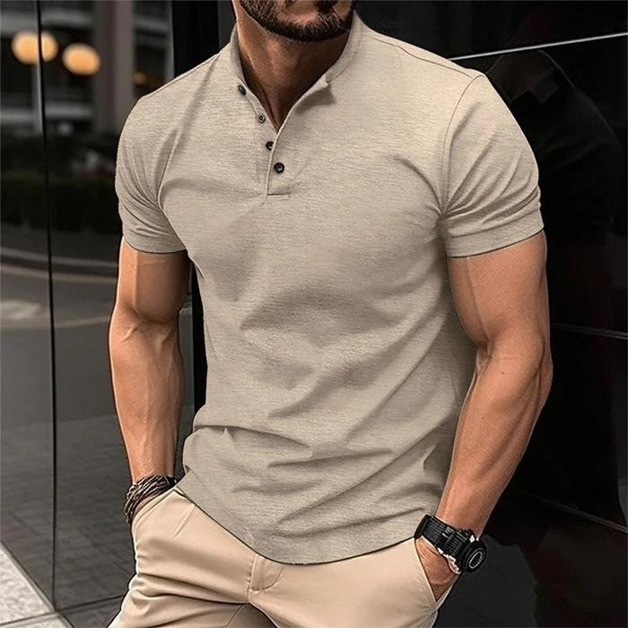 Luxus Musclefit - Polohemd mit Knöpfen für Männer-Khaki-S-Chaps Herrenmode