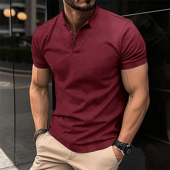 Luxus Musclefit - Polohemd mit Knöpfen für Männer-Weinrot-S-Chaps Herrenmode