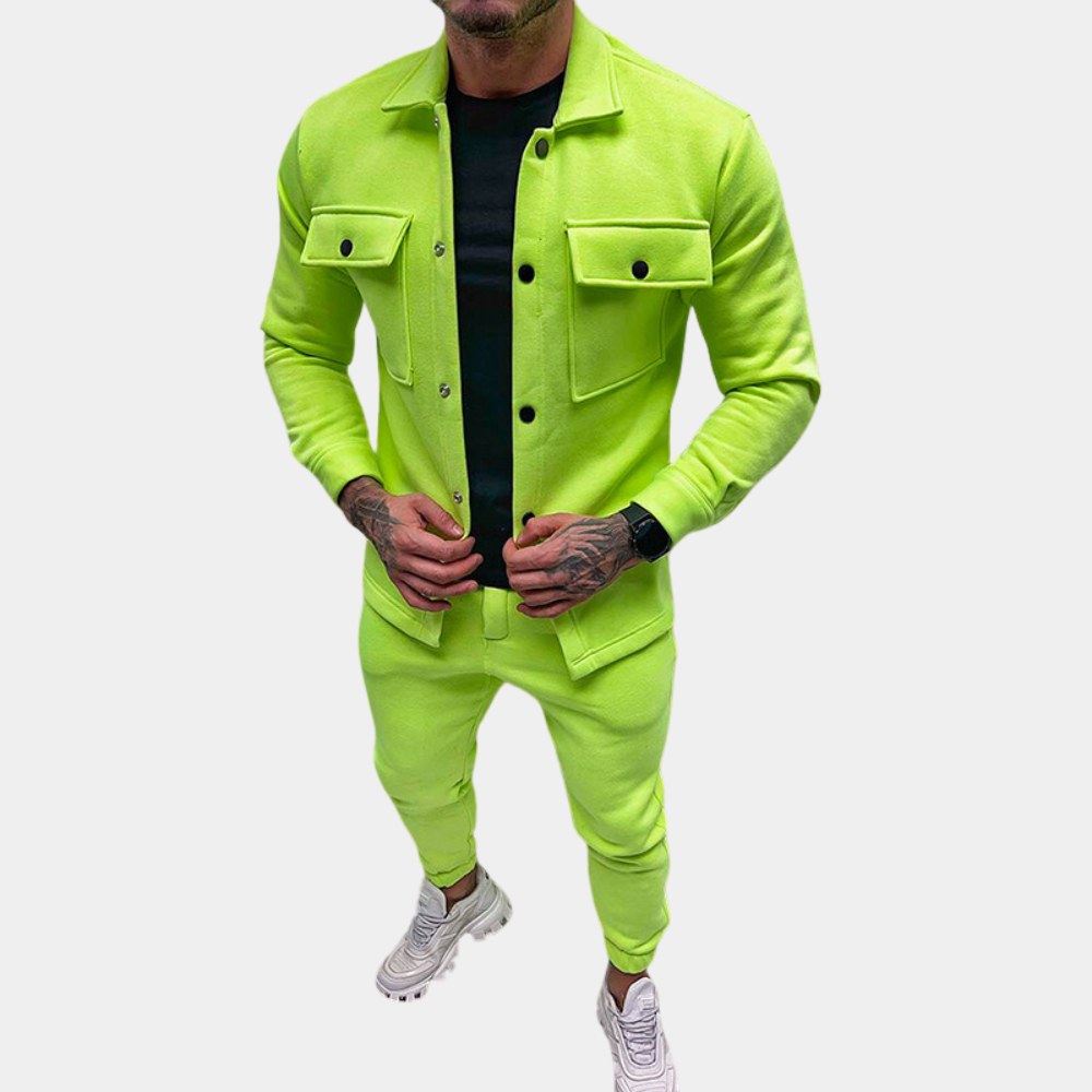 Men's Co-Ord Set - Zugeknöpft - Langarm - Zweiteiliges Set - Herrenbekleidung-Grün-S-Chaps Herrenmode