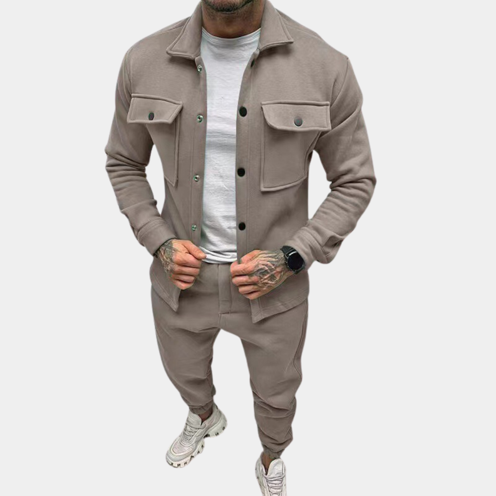 Men's Co-Ord Set - Zugeknöpft - Langarm - Zweiteiliges Set - Herrenbekleidung-Kamel-S-Chaps Herrenmode