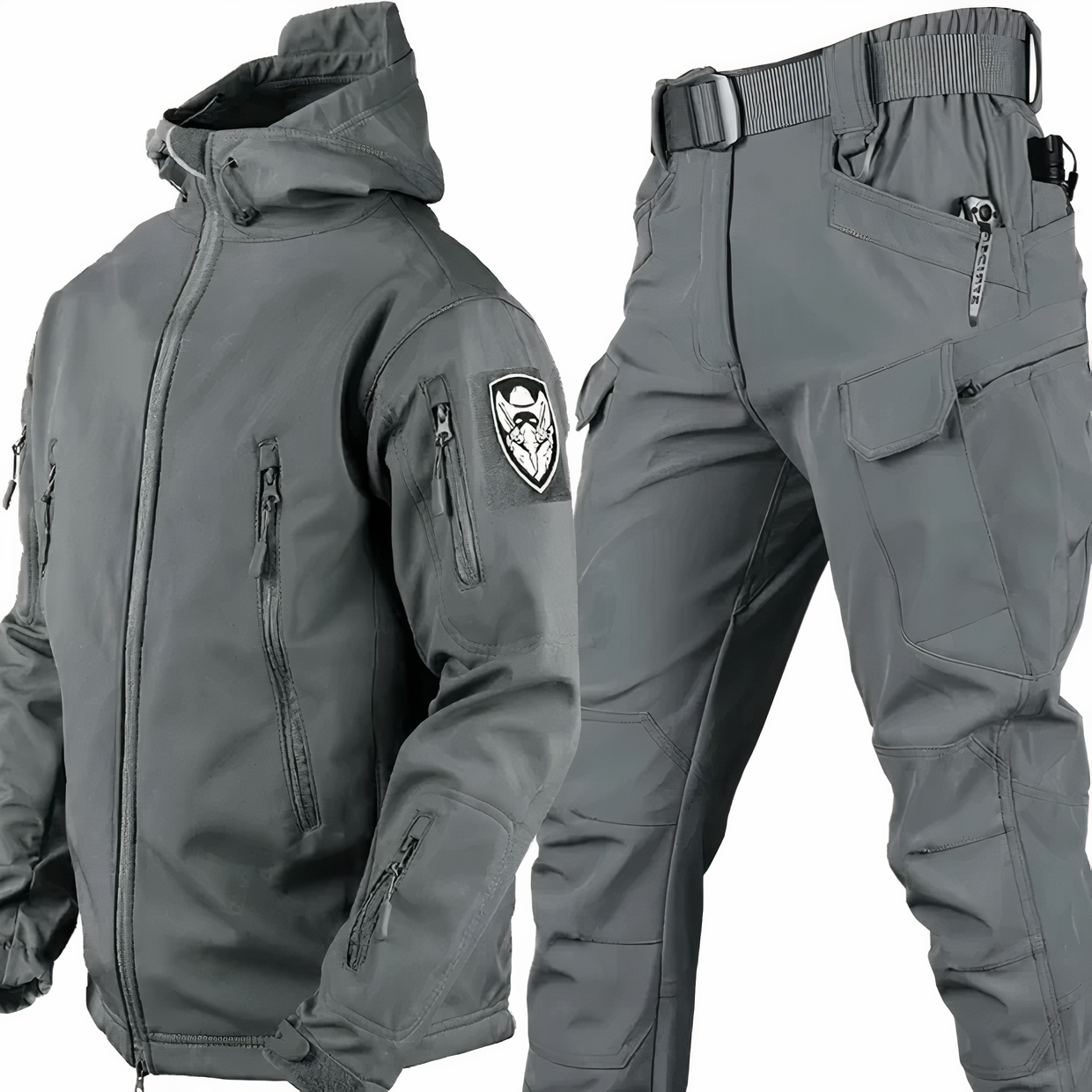 Militär Outfit - Taktische wasserdichte Outdoor Jacke und Hose für Männer-Grau-S-Chaps Herrenmode