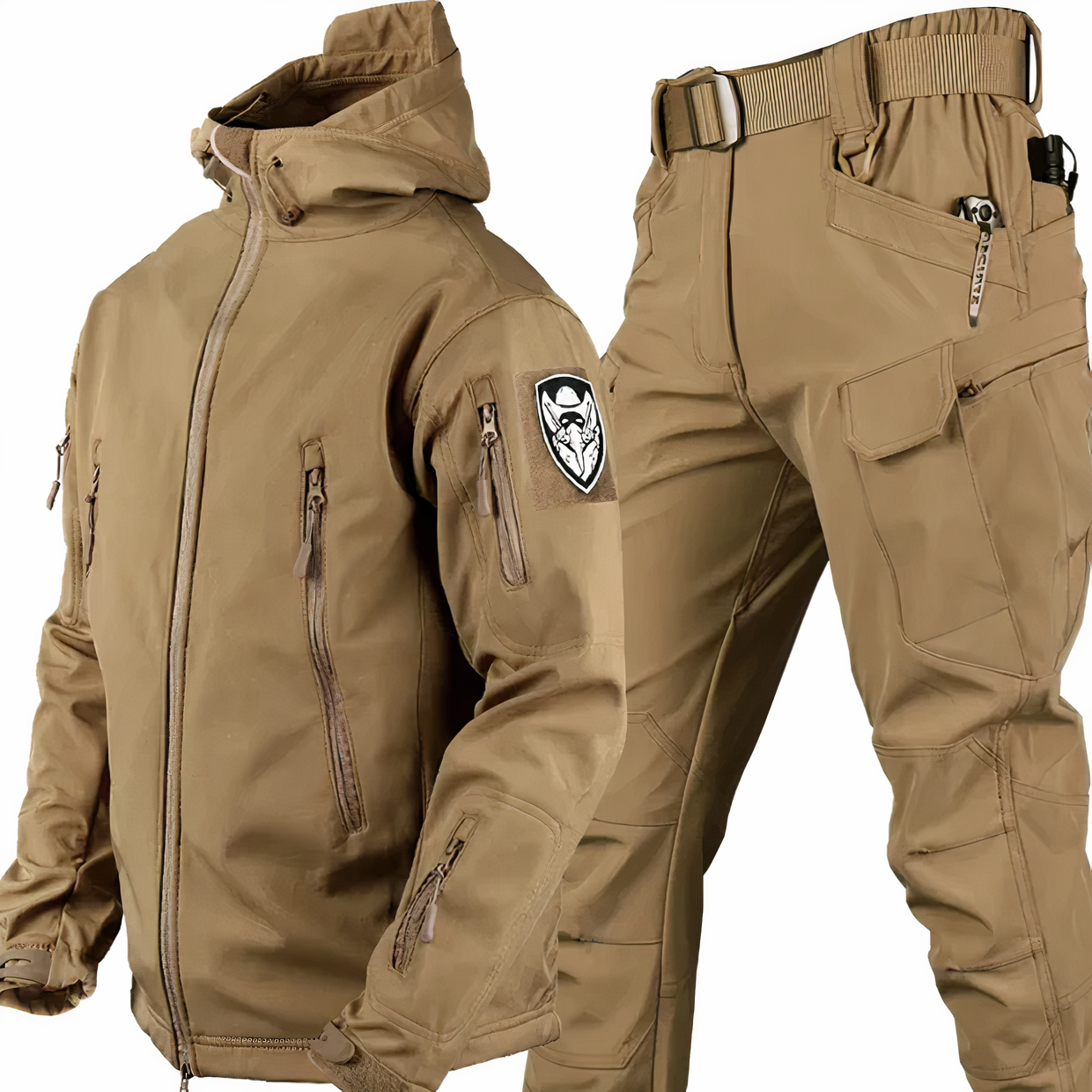 Militär Outfit - Taktische wasserdichte Outdoor Jacke und Hose für Männer-Khaki-S-Chaps Herrenmode