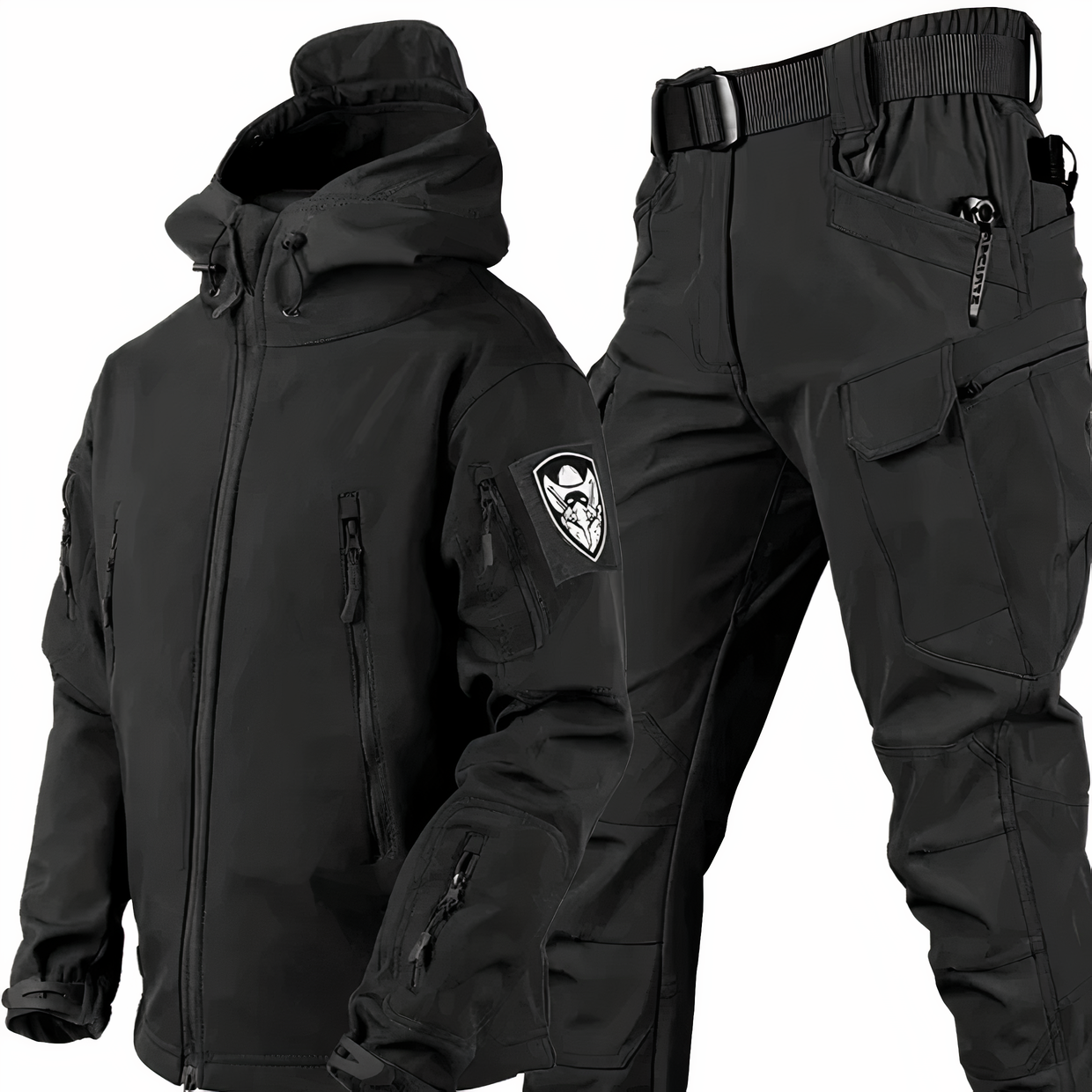 Militär Outfit - Taktische wasserdichte Outdoor Jacke und Hose für Männer-Schwarz-S-Chaps Herrenmode