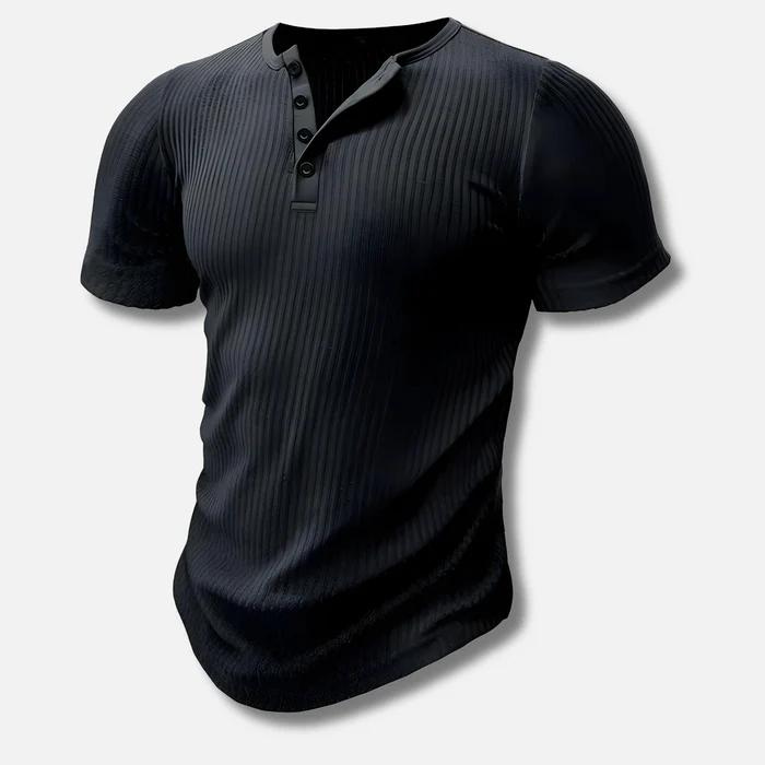 Muscle Fit Henley T-Shirt für Männer-Schwarz-S-Chaps Herrenmode