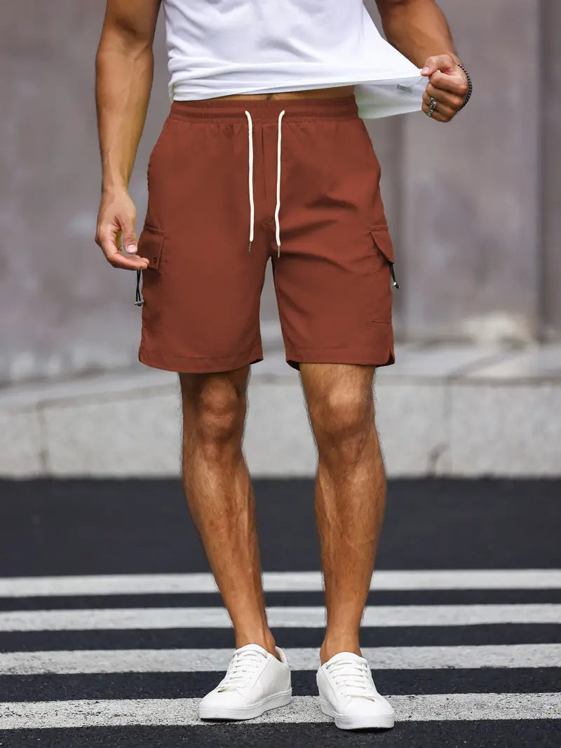 Noam Cargo-Kurzhose | Herren Casual Shorts mit Kordelzug-Kastanienbraun-S-Chaps Herrenmode