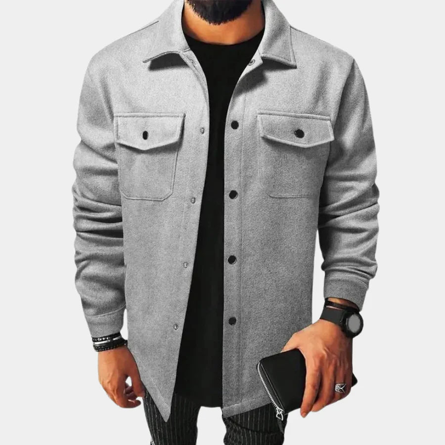 Oberhemd | Button-Up| Langarm | Hemdjacke | Herrenkleidung-Grau-M-Chaps Herrenmode